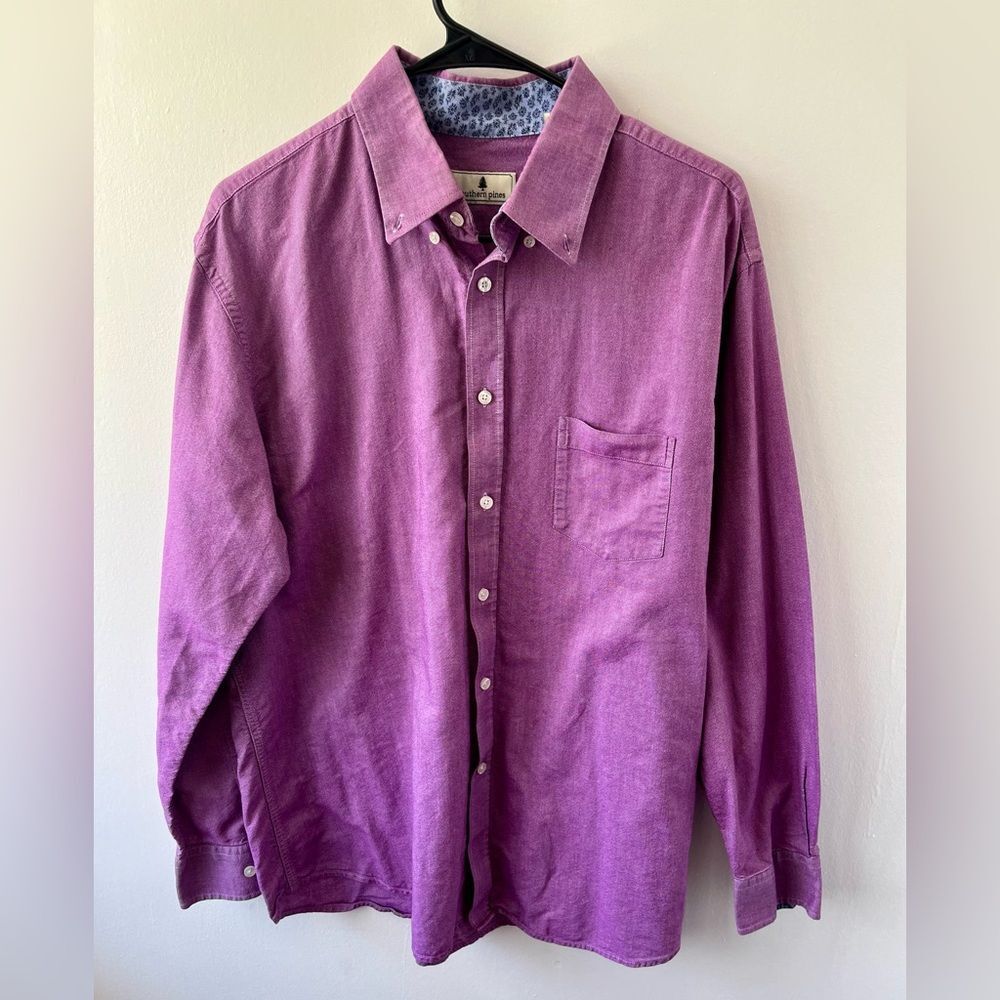 Southern Pines Men’s Long Sleeve Button Up Shirt Purple XL